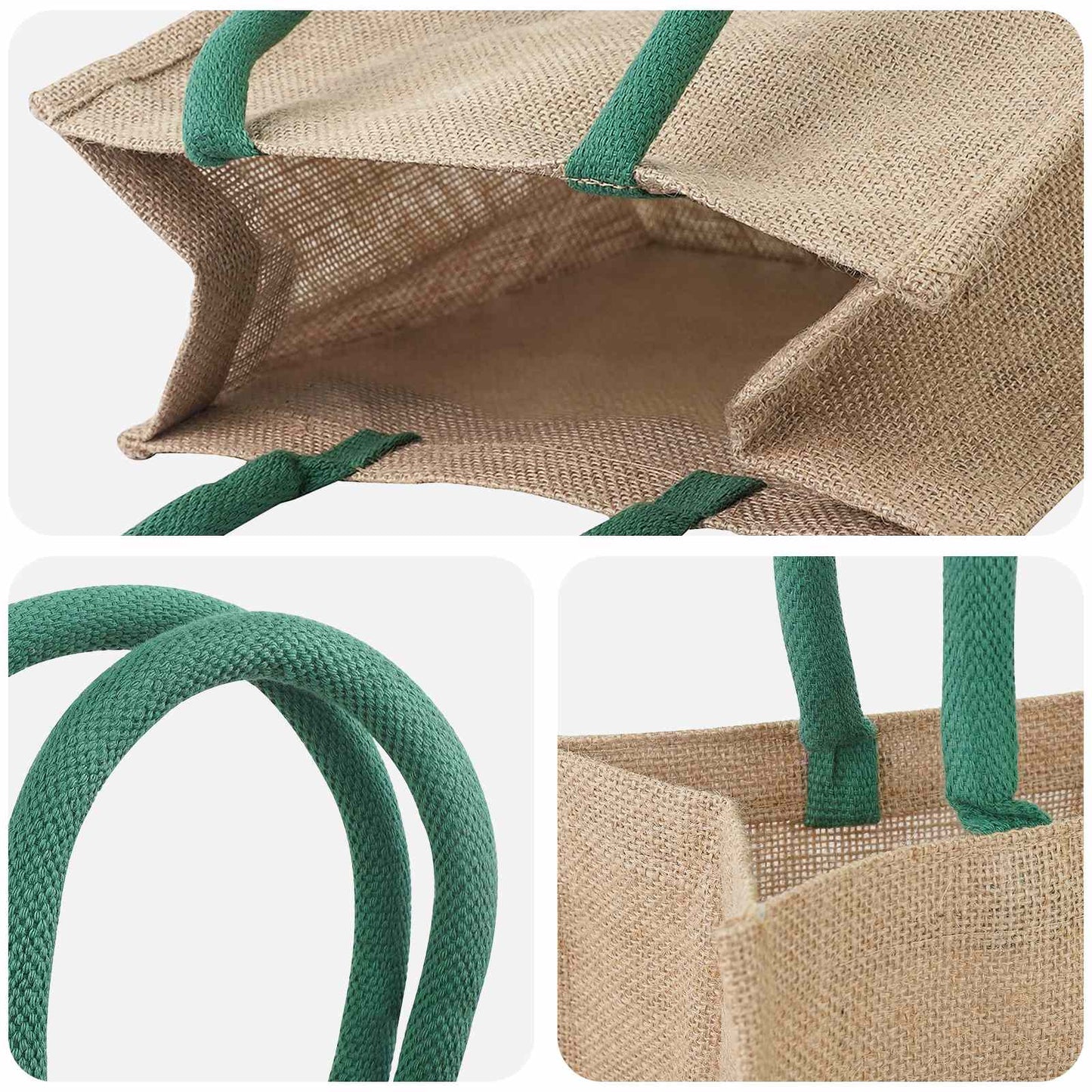 Jute-Handtaschen 10 Natürlich und Grün 26 x 22 x 14 cm
