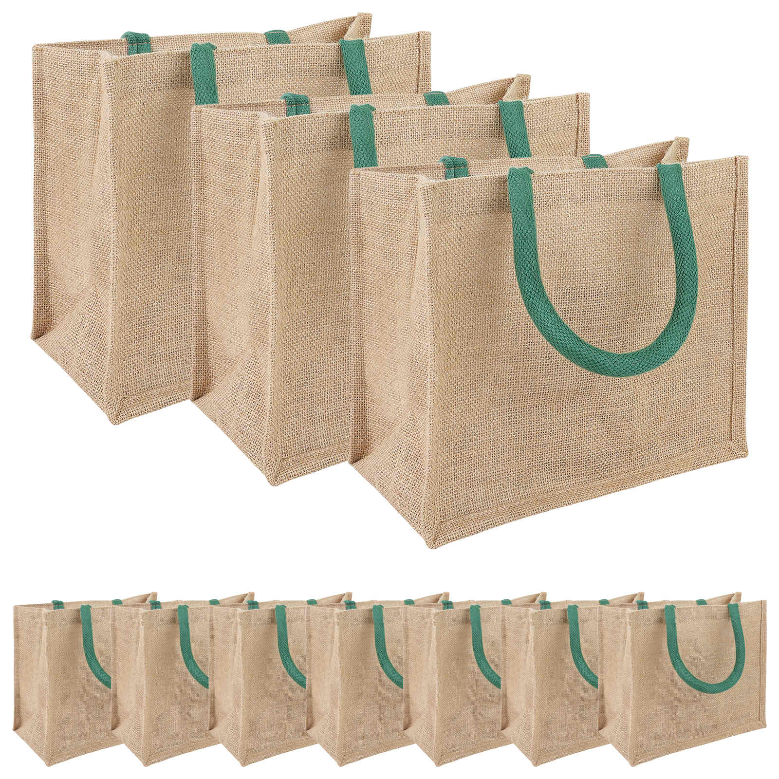 Jute-Handtaschen 10 Natürlich und Grün 26 x 22 x 14 cm