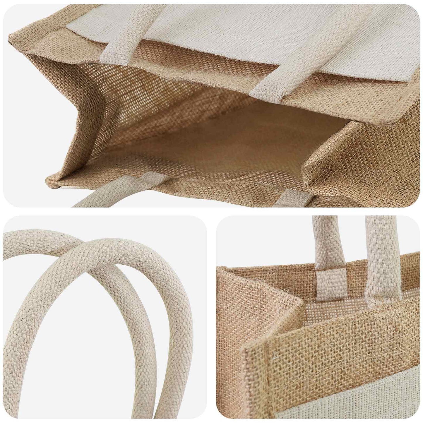 Jute-Handtaschen mit Tasche 5 Natürlich und Weiß