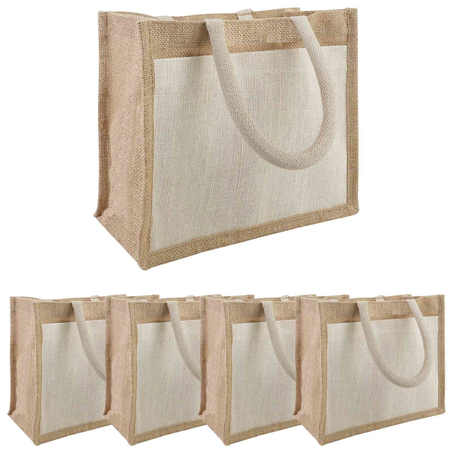 Jute-Handtaschen mit Tasche 5 Natürlich und Weiß