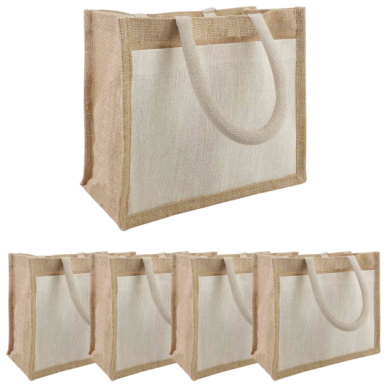 Jute-Handtaschen mit Tasche 5 Natürlich und Weiß