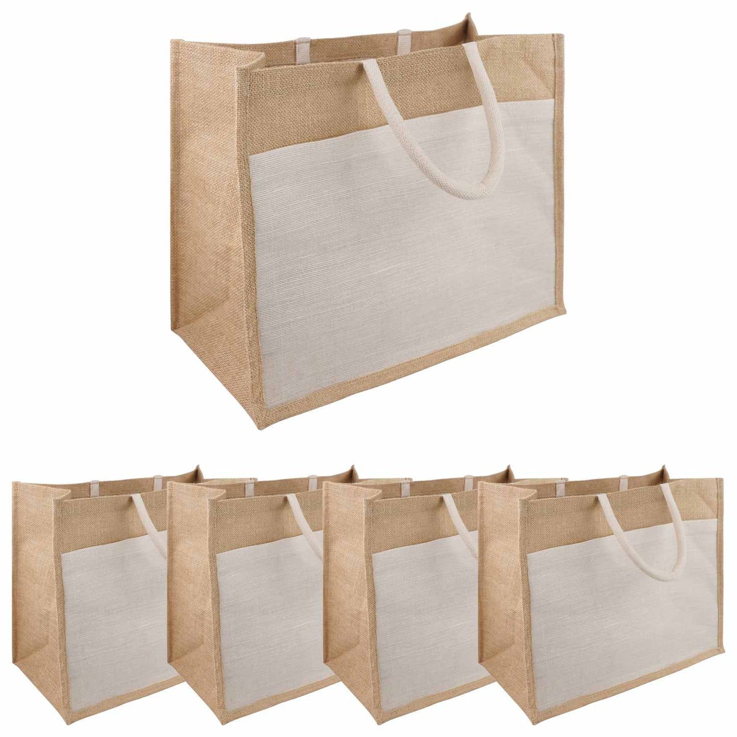 Jute-Handtaschen mit Tasche 5 Natürlich und Weiß