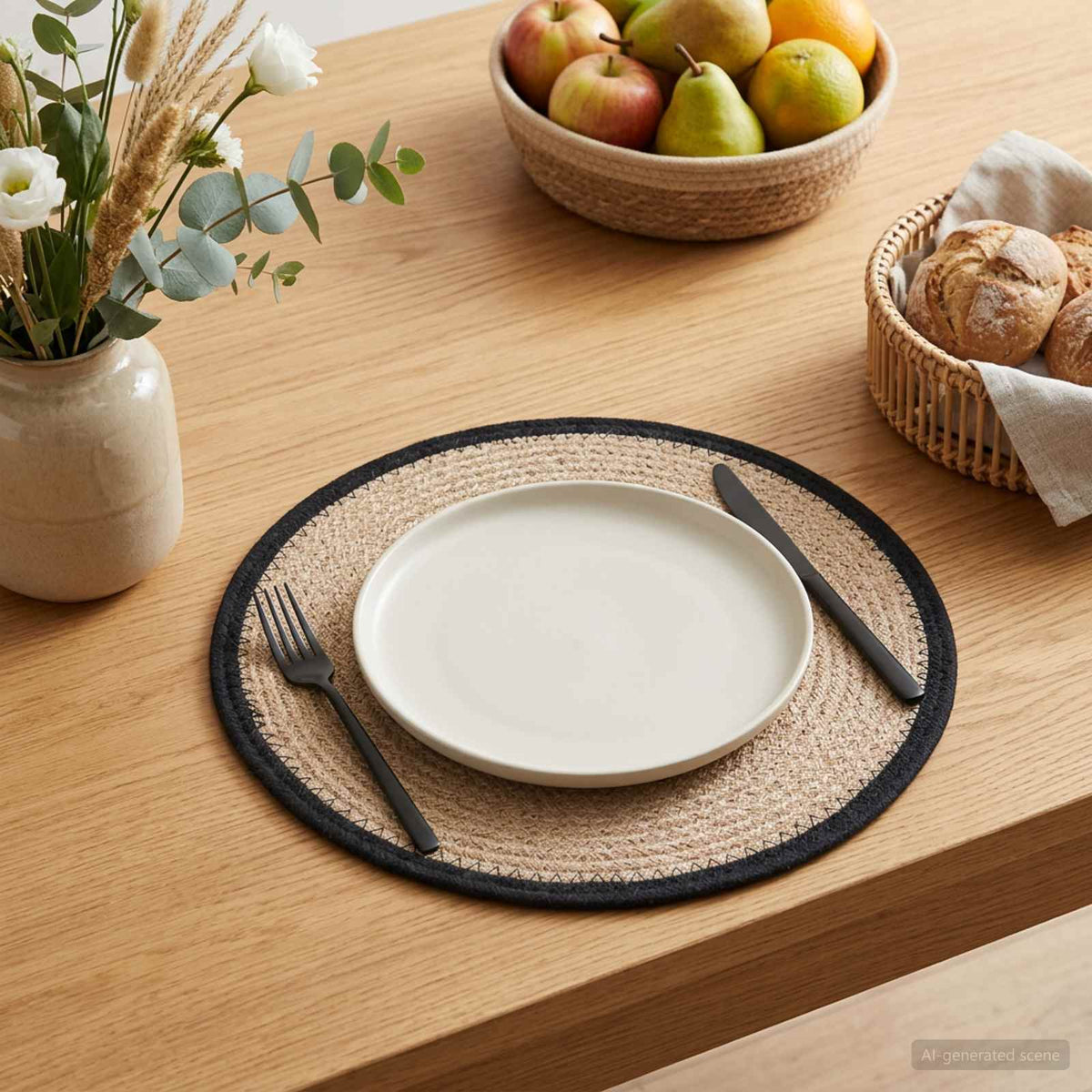 Jute Platzsets 6 stk. Natürlich und Schwarz 100% Tossa Jute