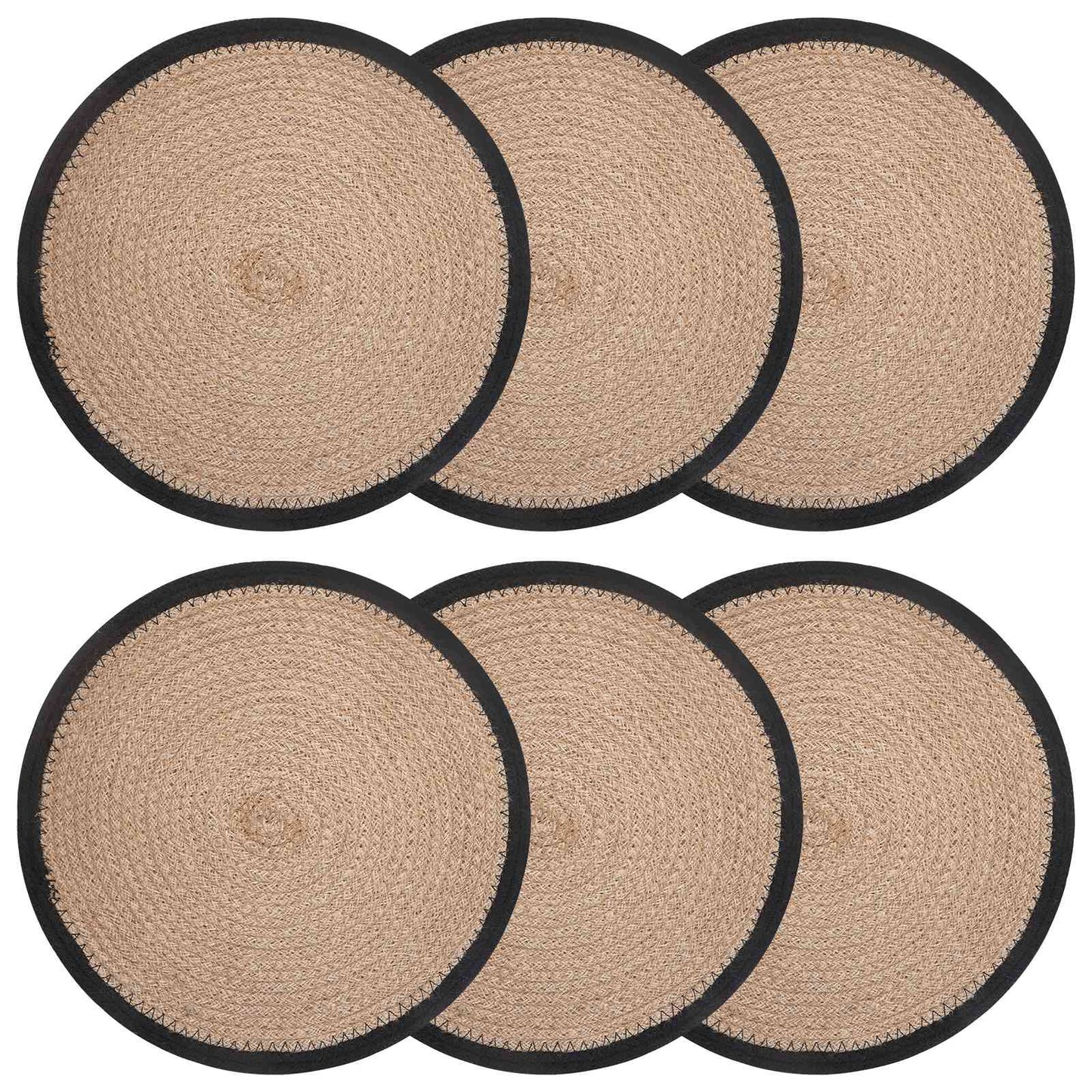 Jute Platzsets 6 stk. Natürlich und Schwarz 100% Tossa Jute