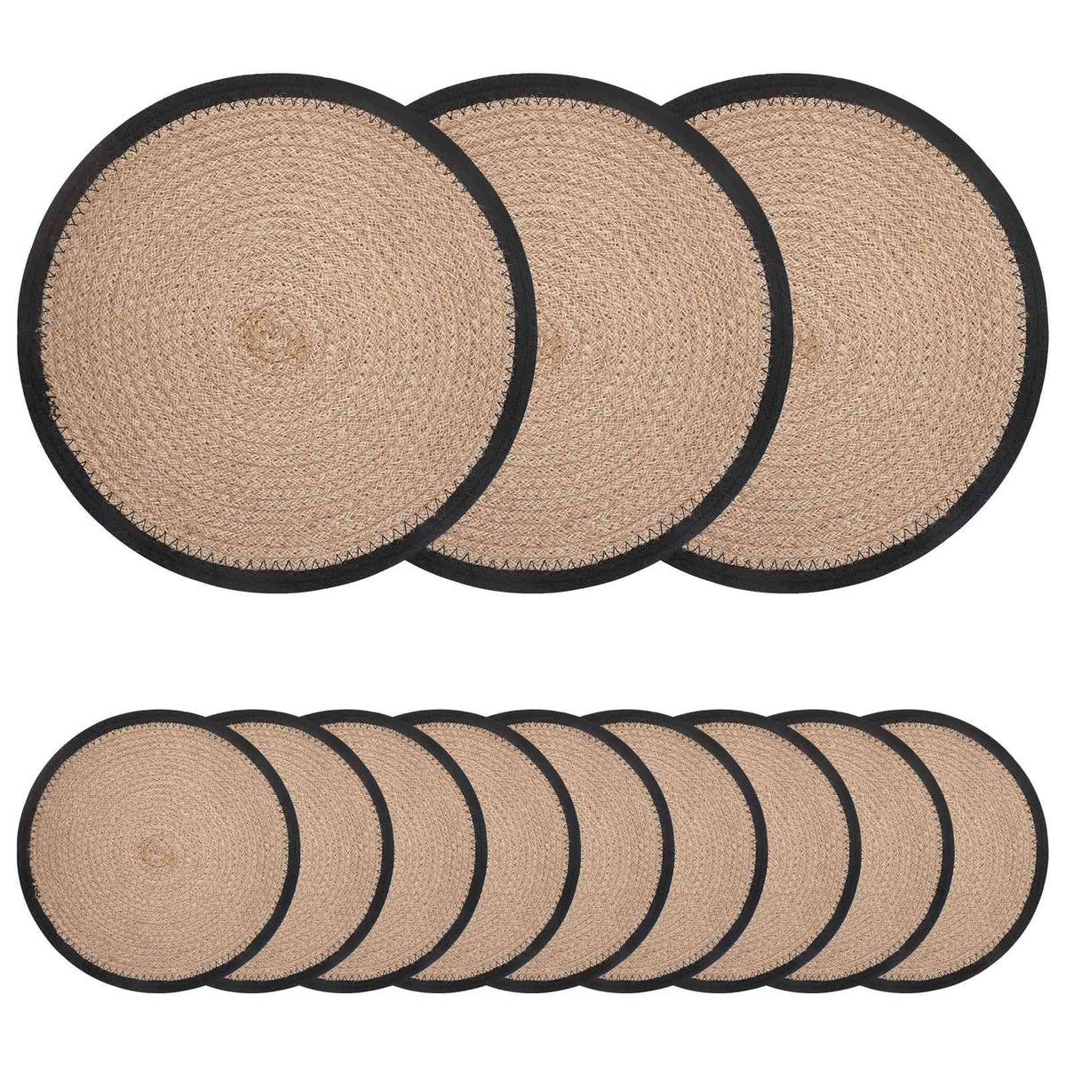 Jute Platzsets 12 stk. Natürlich und Schwarz 100% Tossa Jute