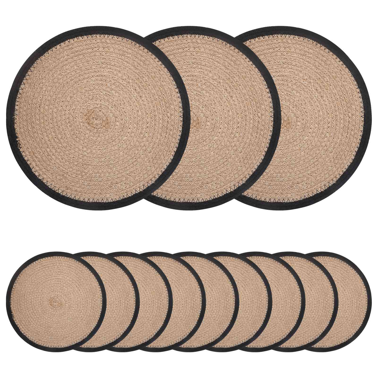 Jute Platzsets 12 stk. Natürlich und Schwarz 100% Tossa Jute