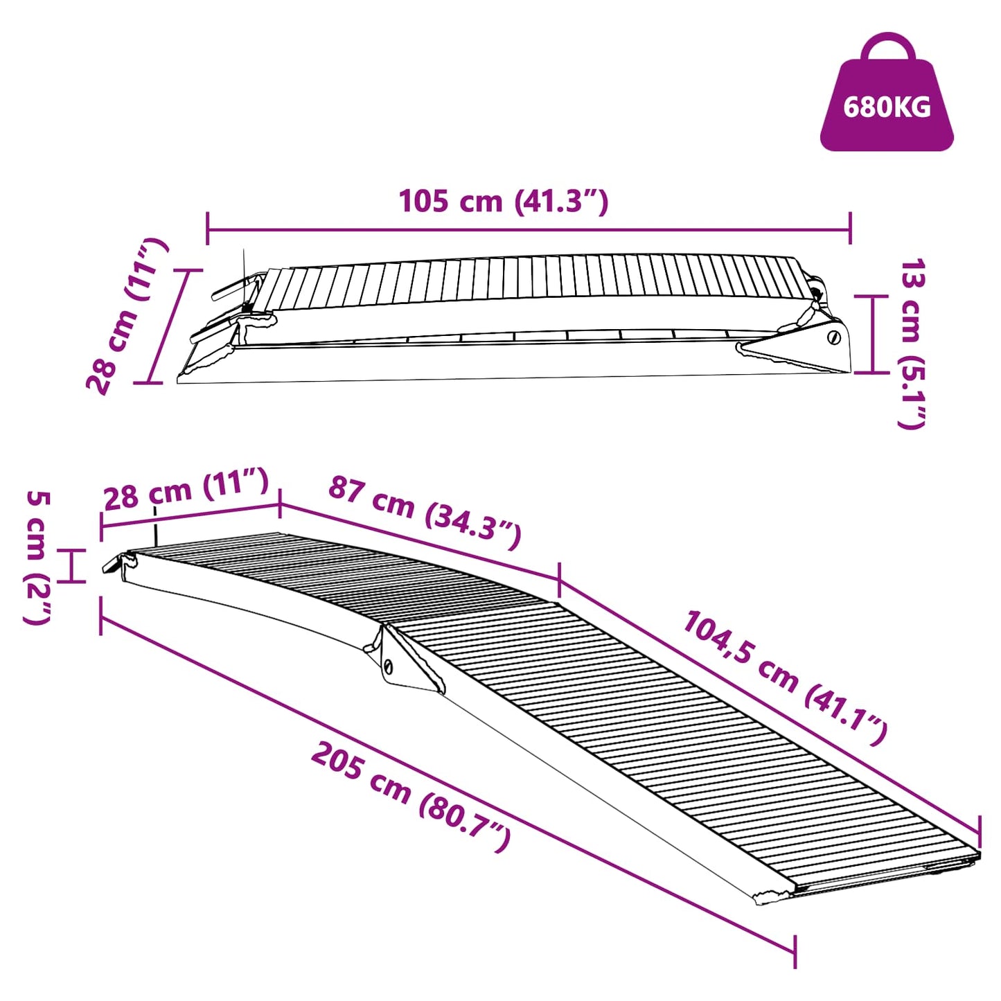 Motorradrampe 680 kg 2 stk. Silber 680 kg Aluminium