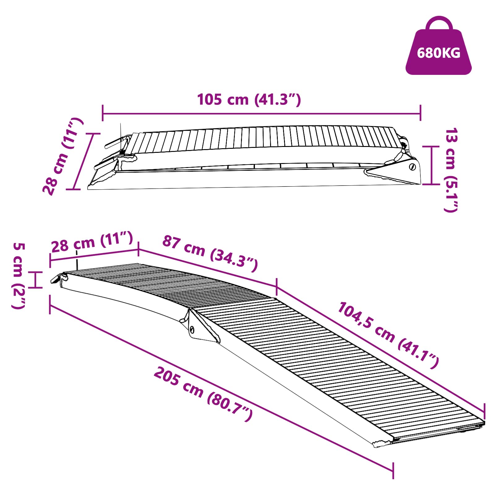 Motorradrampe 680 kg 2 stk. Silber 680 kg Aluminium