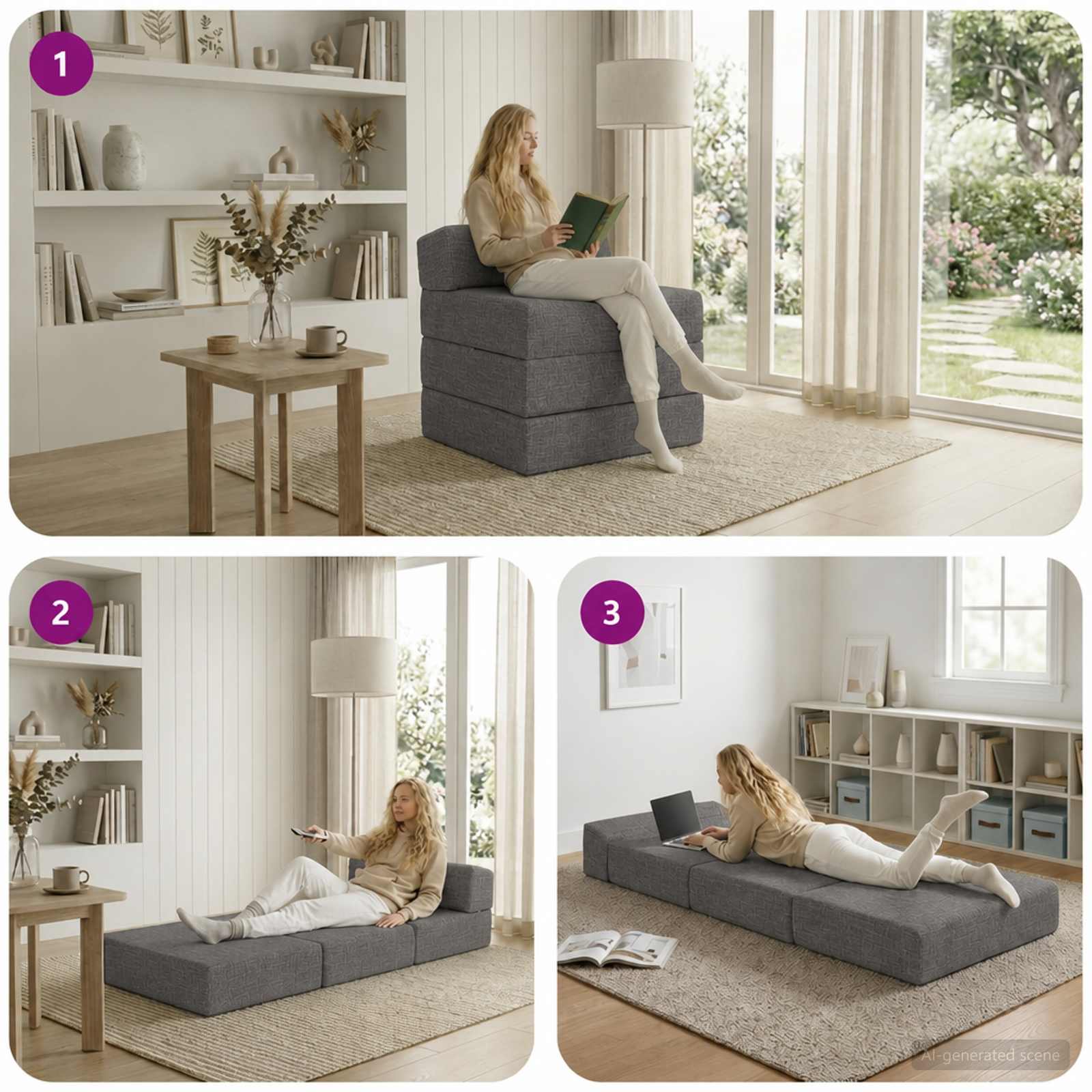 Klappsofa Bett Hellgrau 70 x 60 x 63 cm Stoff