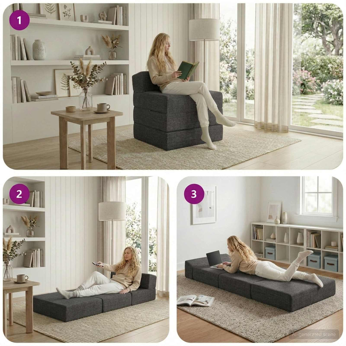 Klappsofa Bett Dunkelgrau 200 x 70 x 15 cm Stoff