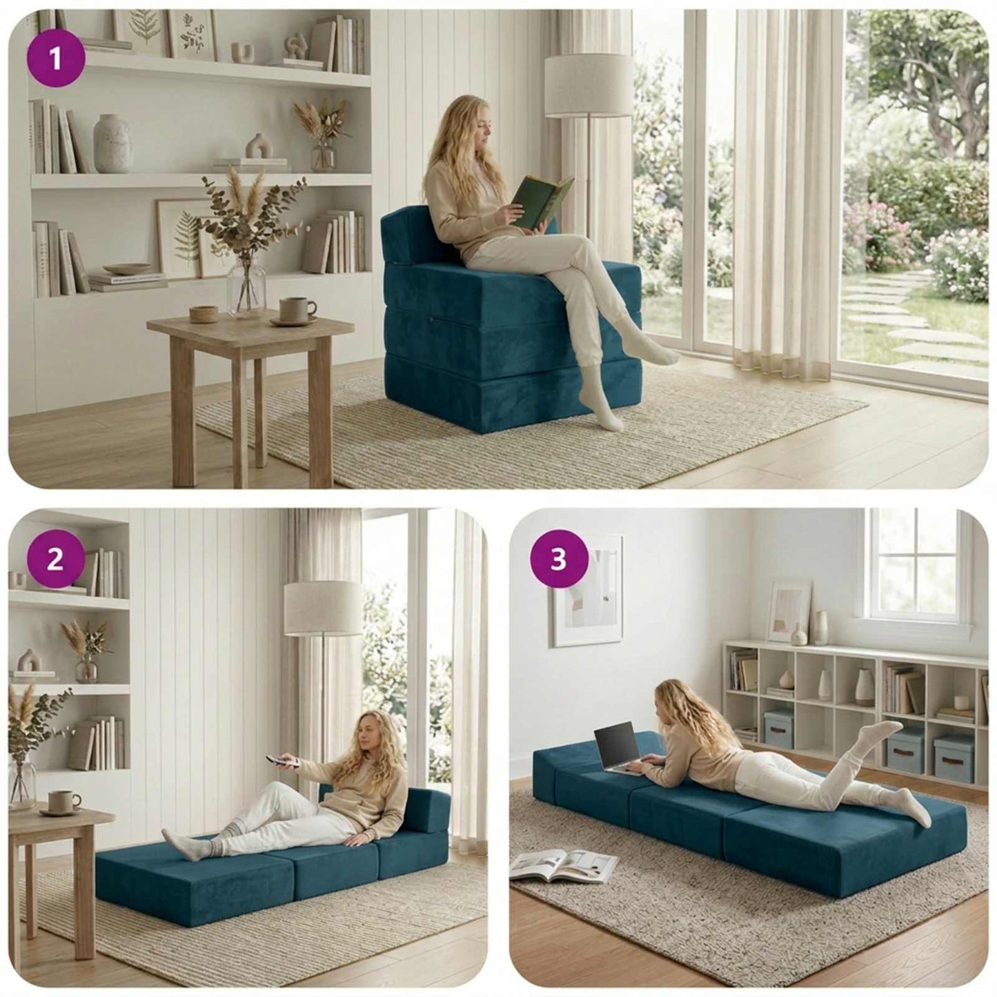 Klappsofa Bett Blau 200 x 70 x 15 cm Samt
