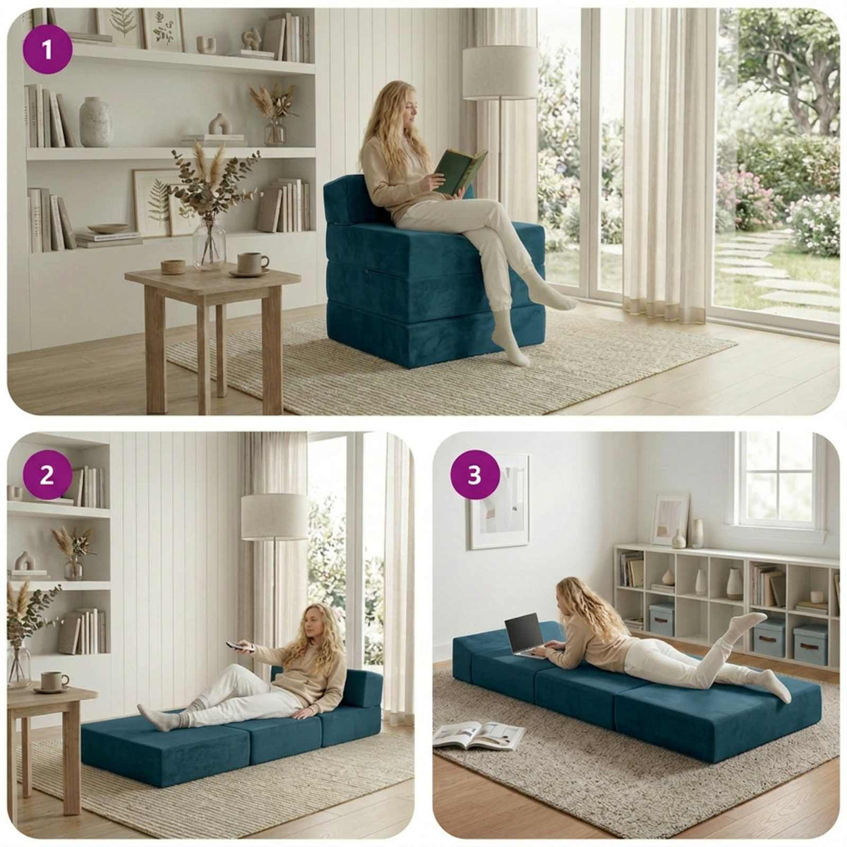 Klappsofa Bett Blau 200 x 70 x 15 cm Samt