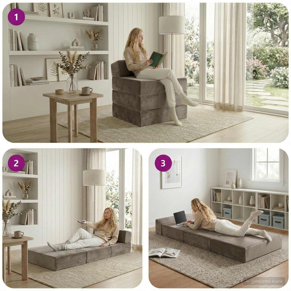Klappsofa Bett Hellgrau 200 x 70 x 15 cm Samt
