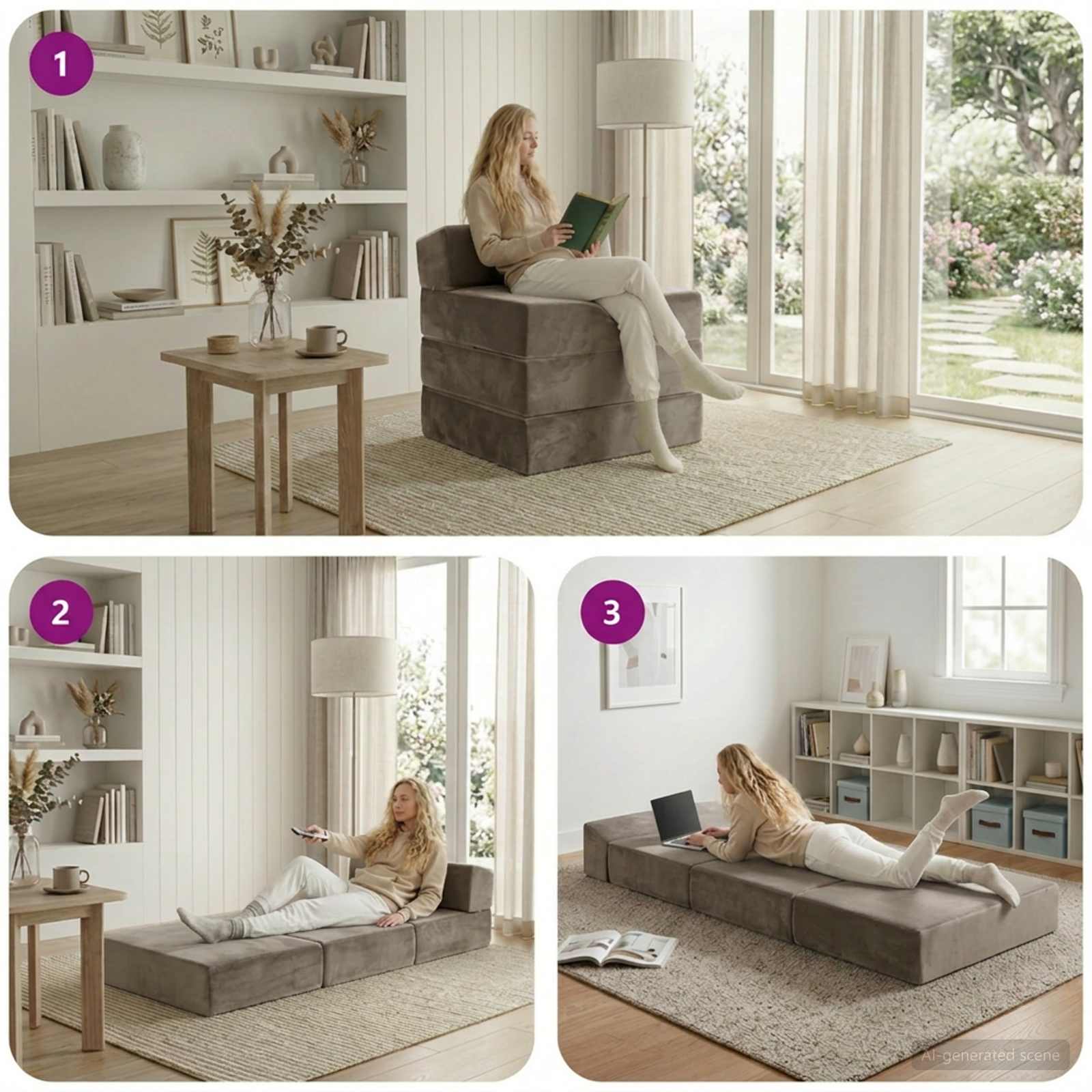 Klappsofa Bett Hellgrau 200 x 70 x 15 cm Samt