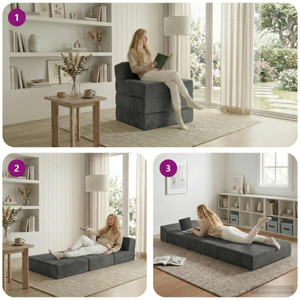 Klappsofa Bett Dunkelgrau 200 x 70 x 15 cm Samt