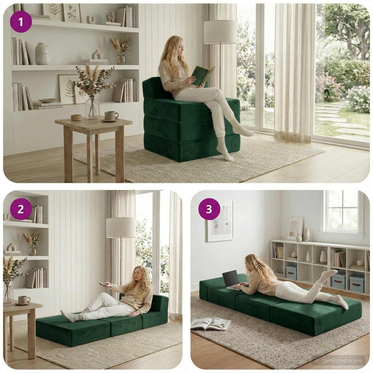 Klappsofa Bett Dunkelgrün 200 x 70 x 15 cm Samt