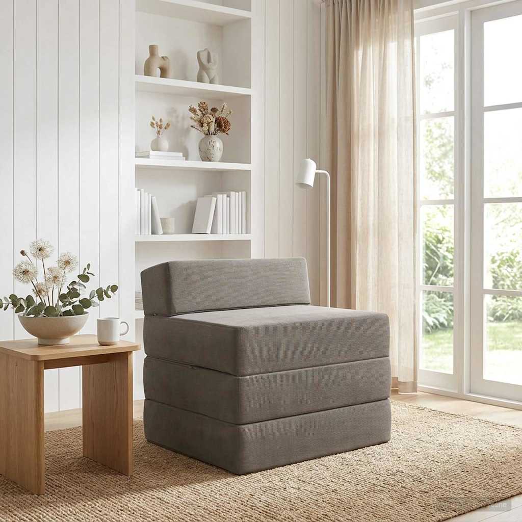 Klappsofa Bett Hellgrau 200 x 70 x 15 cm Cordstoff