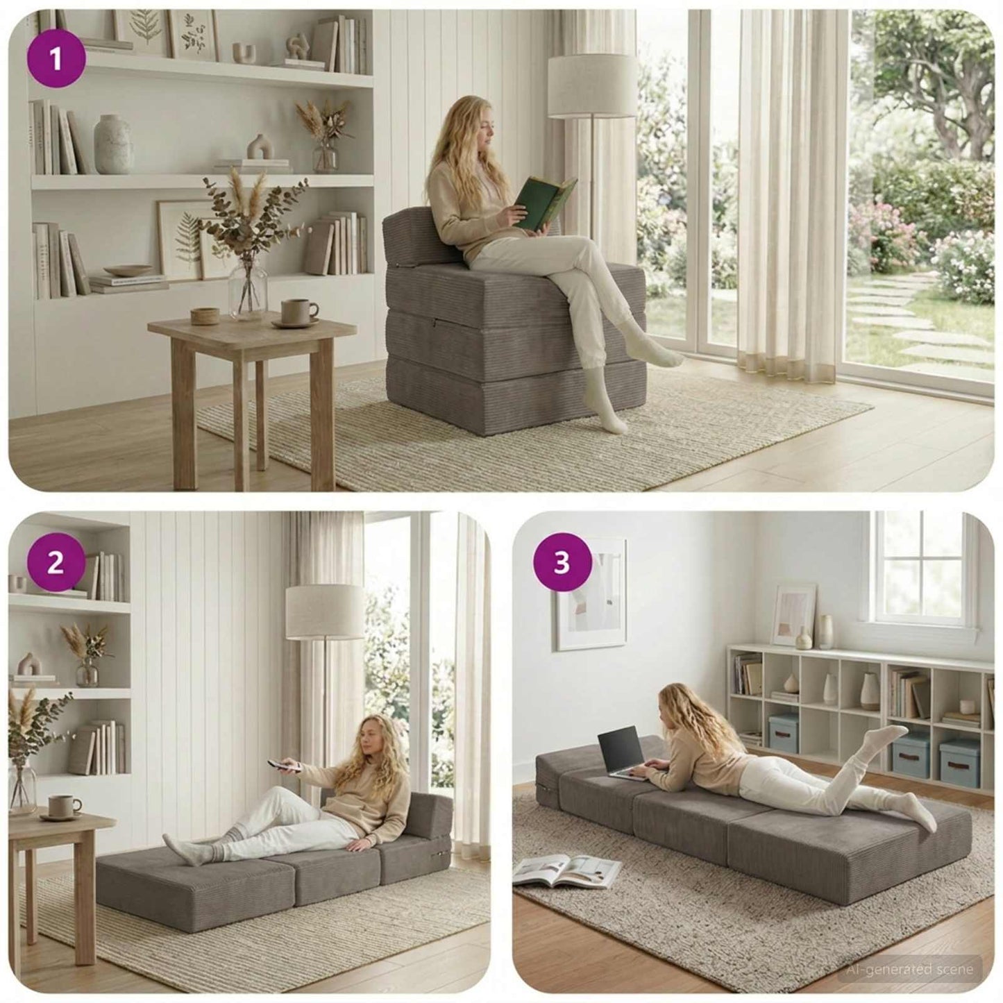 Klappsofa Bett Hellgrau 200 x 70 x 15 cm Cordstoff