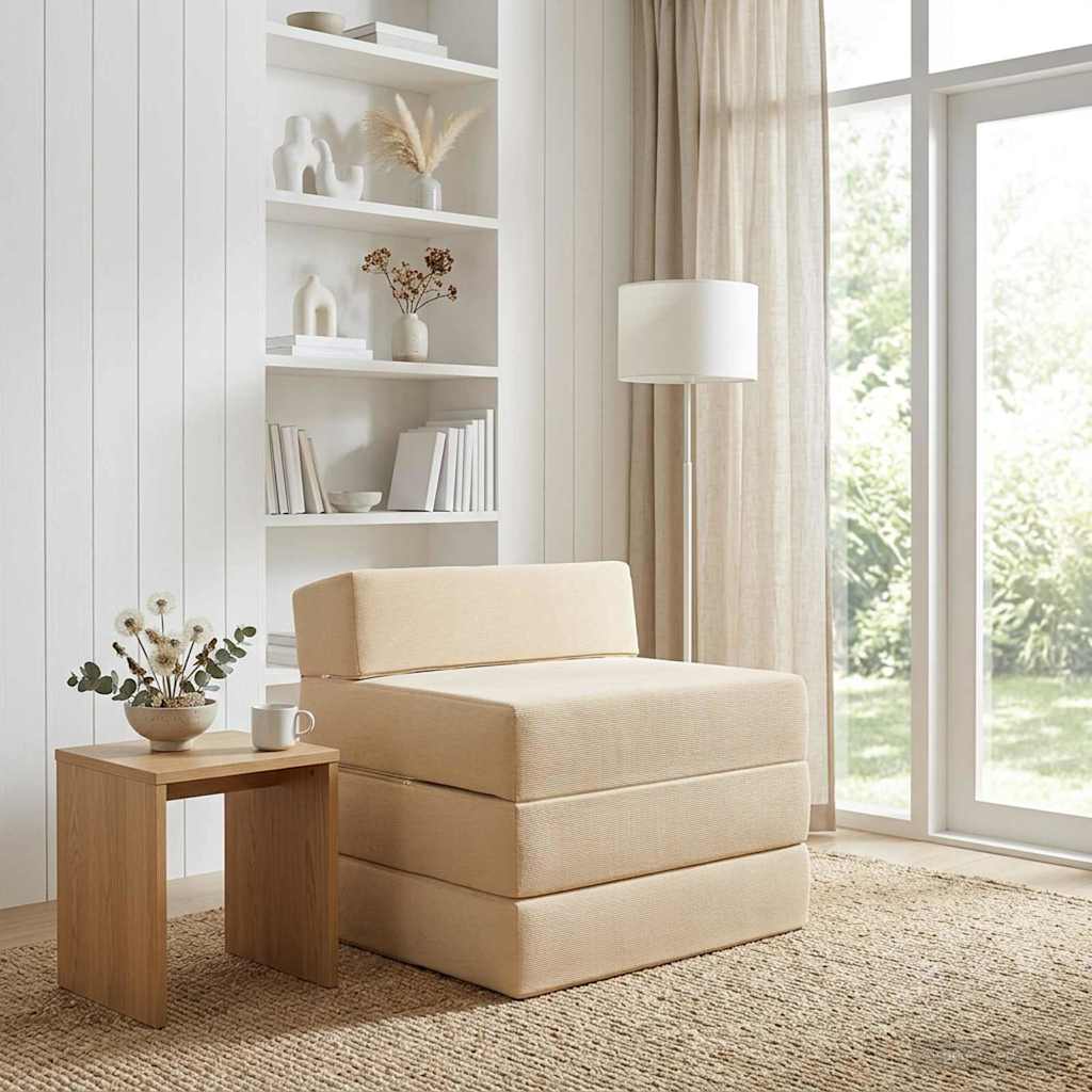 Klappsofa Bett Creme 200 x 70 x 15 cm Cordstoff