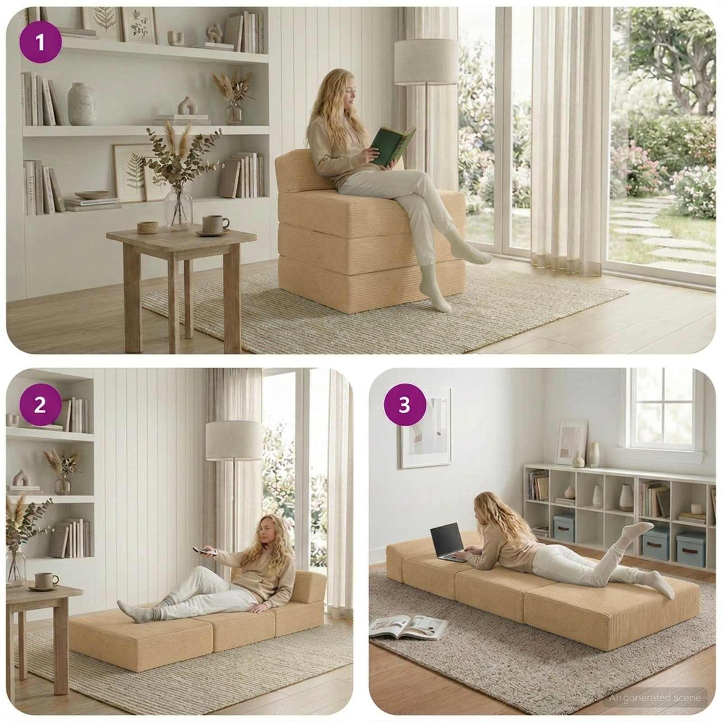 Klappsofa Bett Hellgrün-Grau 200 x 70 x 15 cm Cordstoff