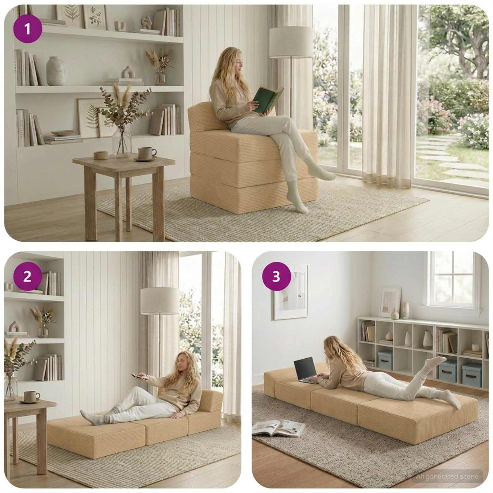 Klappsofa Bett Hellgrün-Grau 200 x 70 x 15 cm Cordstoff