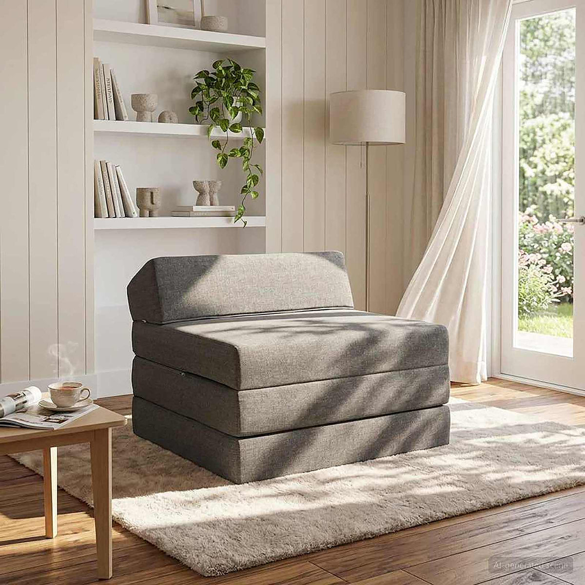 Klappsofa Bett Hellgrau 200 x 70 x 10 cm Stoff