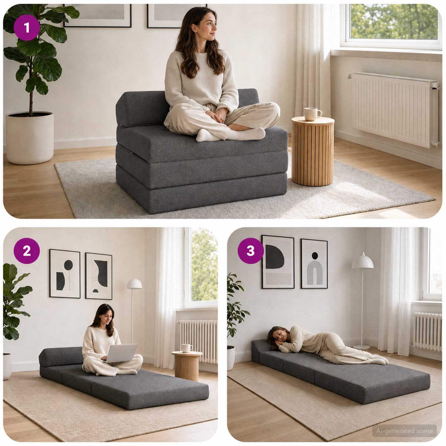 Klappsofa Bett Hellgrau 200 x 70 x 10 cm Stoff
