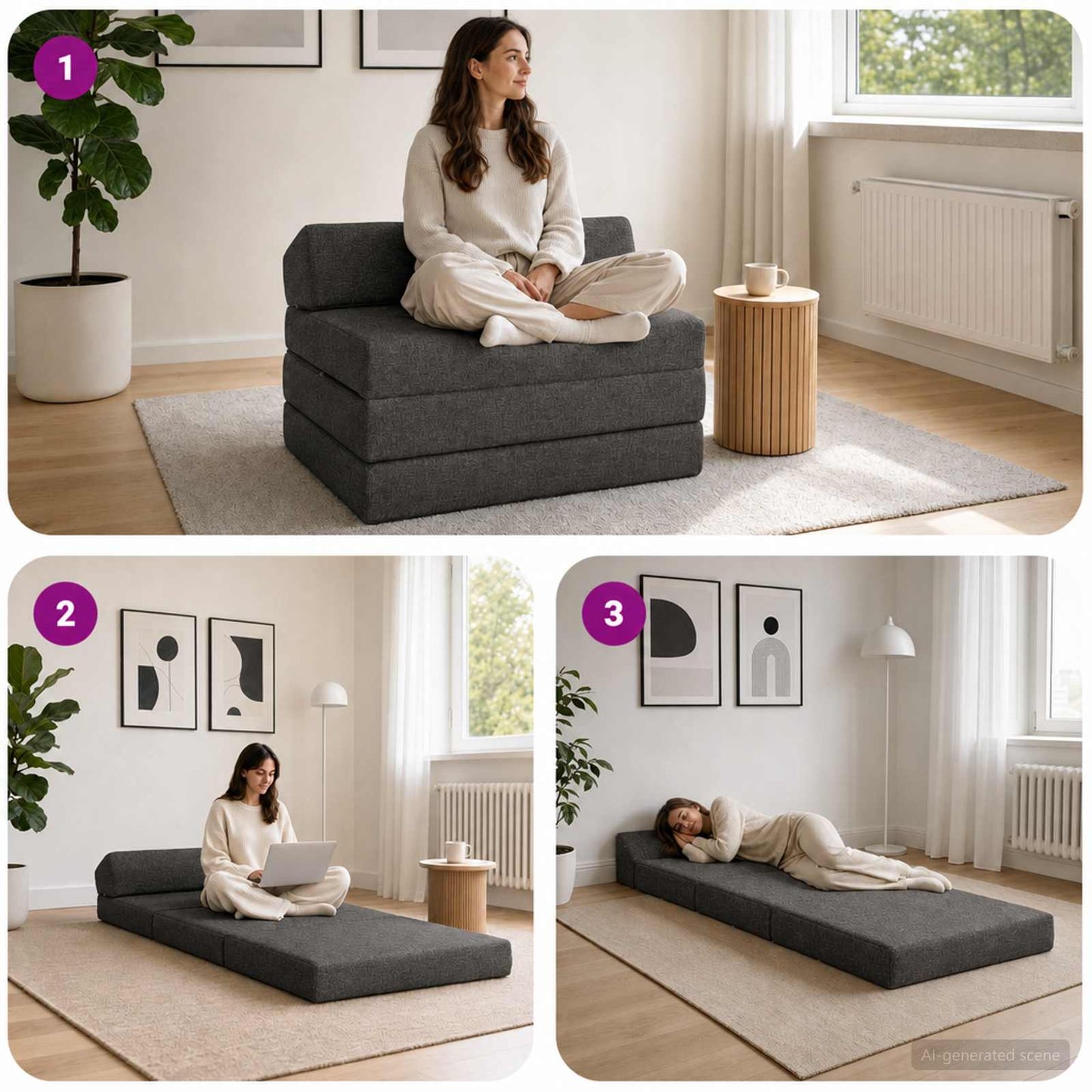 Klappsofa Bett Dunkelgrau 200 x 70 x 10 cm Stoff