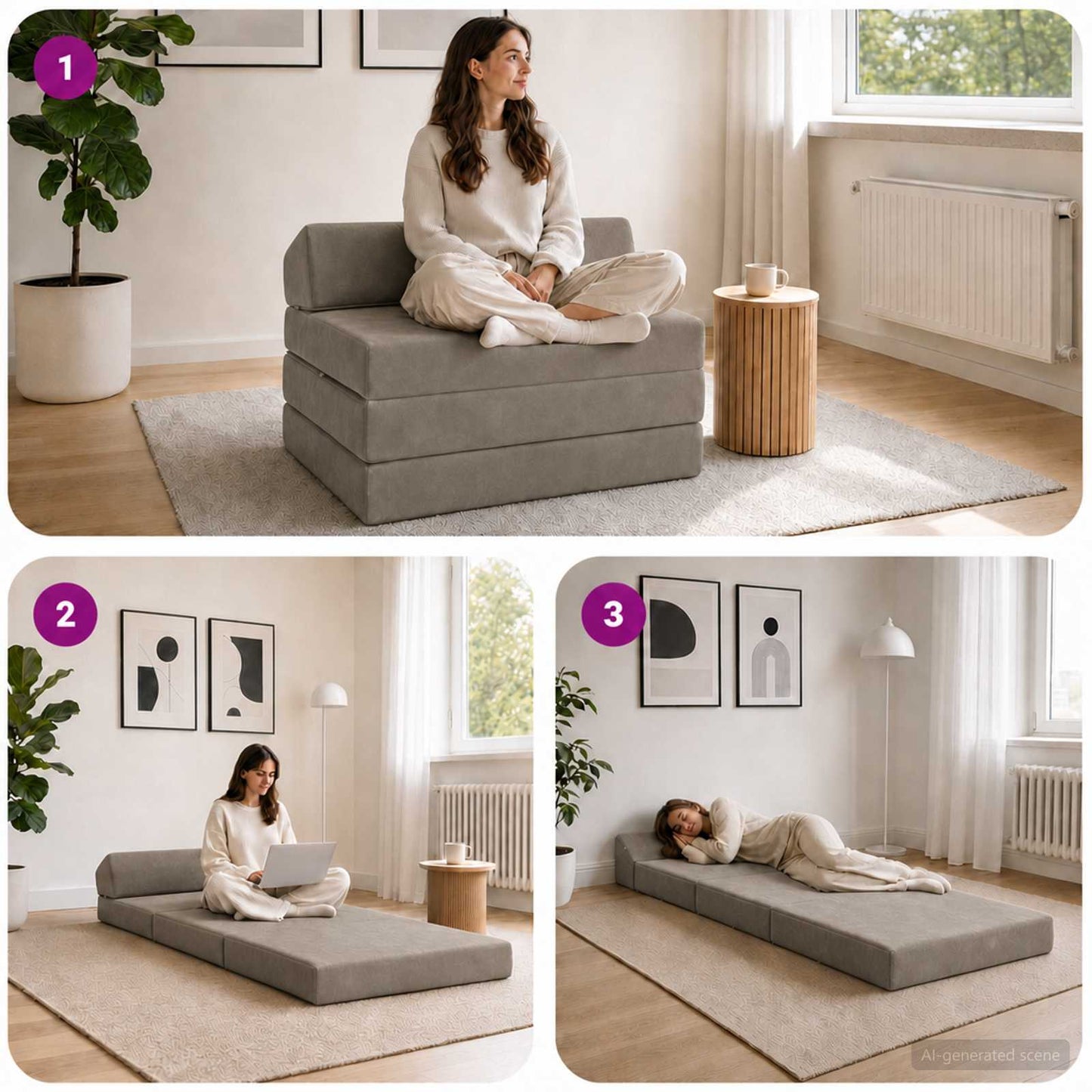 Klappsofa Bett Hellgrau 200 x 70 x 10 cm Samt