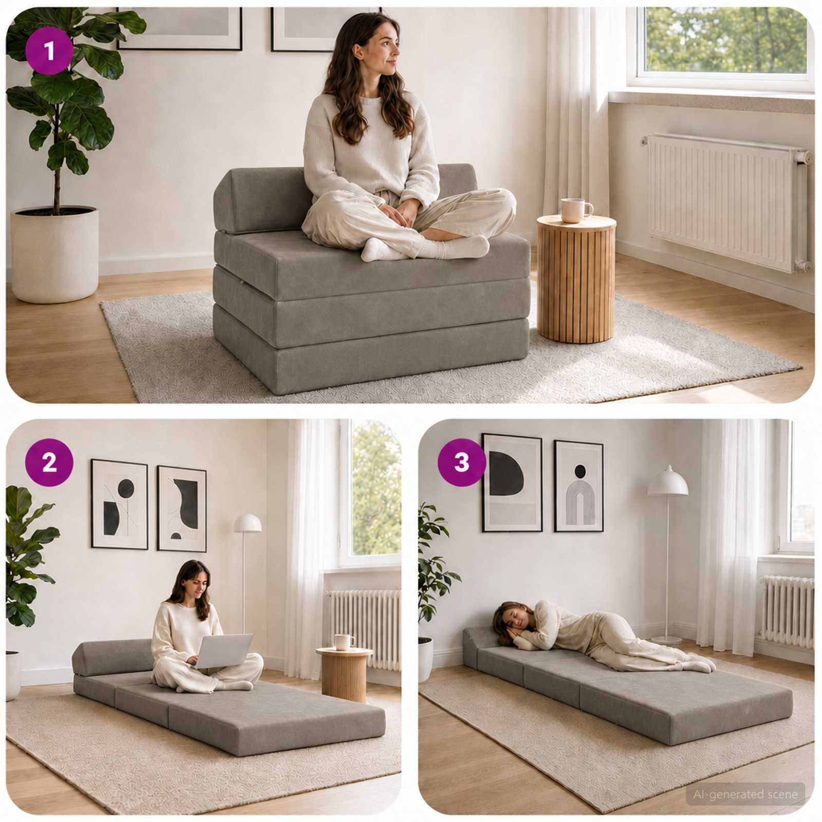Klappsofa Bett Hellgrau 200 x 70 x 10 cm Samt