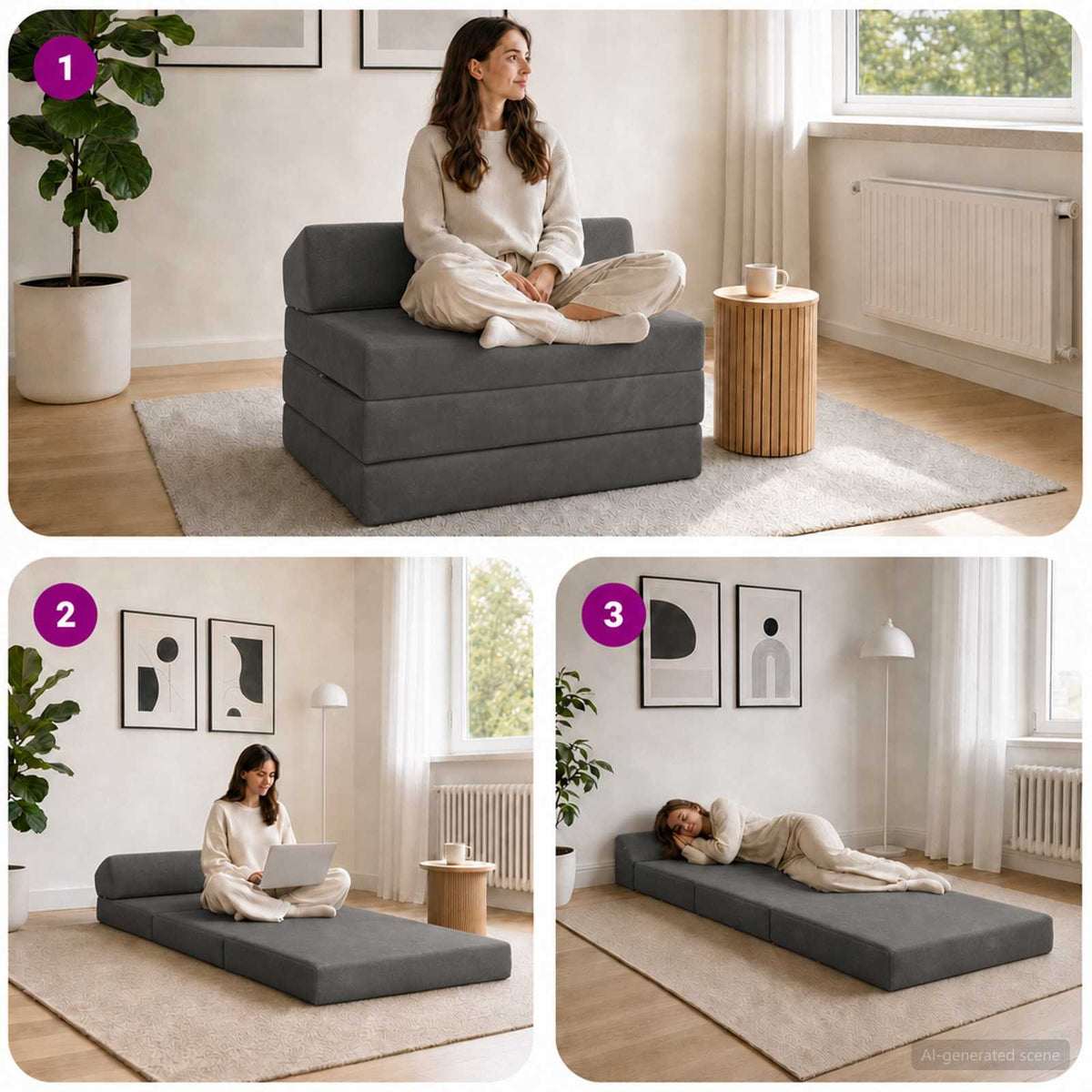 Klappsofa Bett Dunkelgrau 200 x 70 x 10 cm Samt