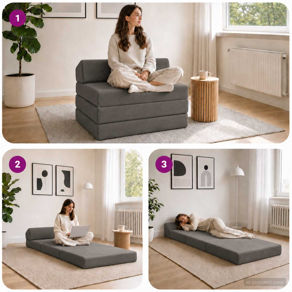 Klappsofa Bett Dunkelgrau 200 x 70 x 10 cm Cordstoff