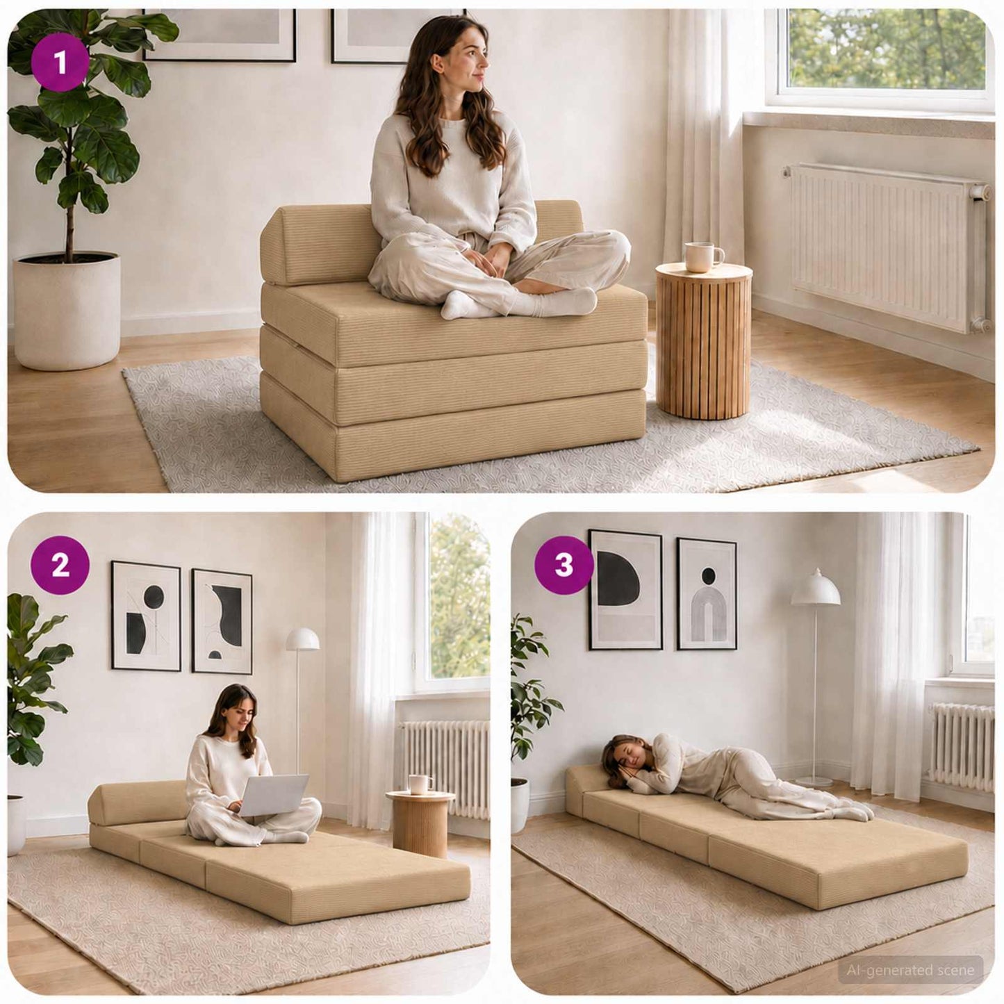 Klappsofa Bett Hellgrün-Grau 200 x 70 x 10 cm Cordstoff