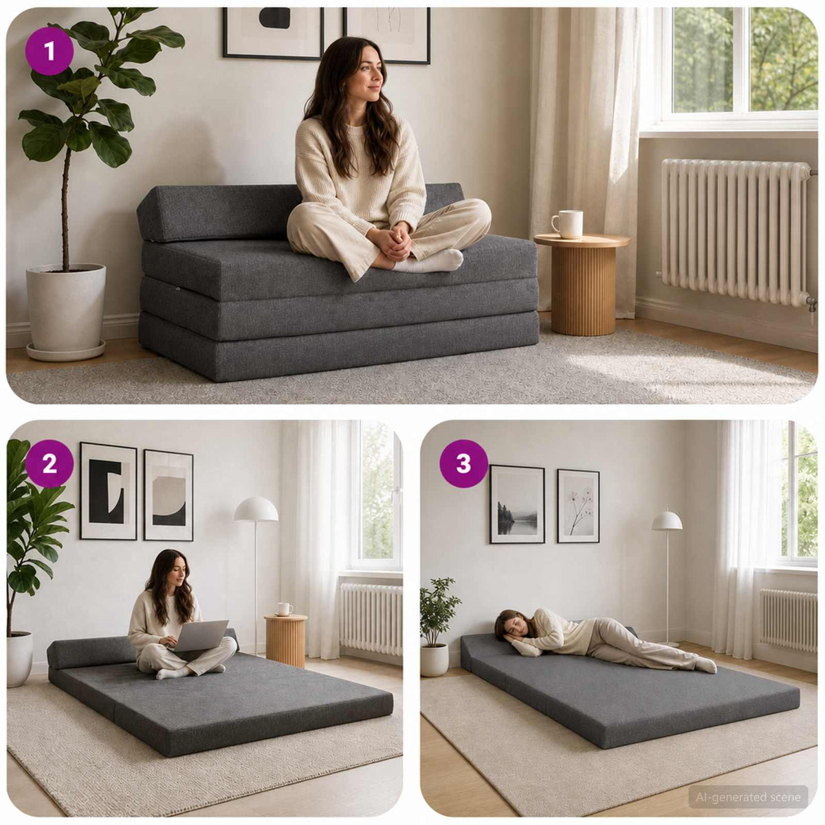 Klappsofa Bett Hellgrau 120 x 60 x 49 cm Stoff