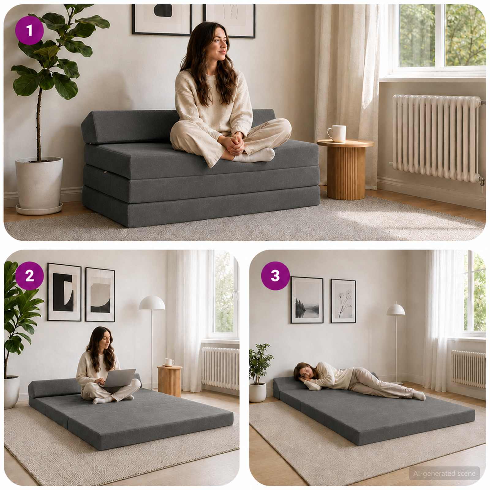 Klappsofa Bett Dunkelgrau 120 x 60 x 49 cm Stoff