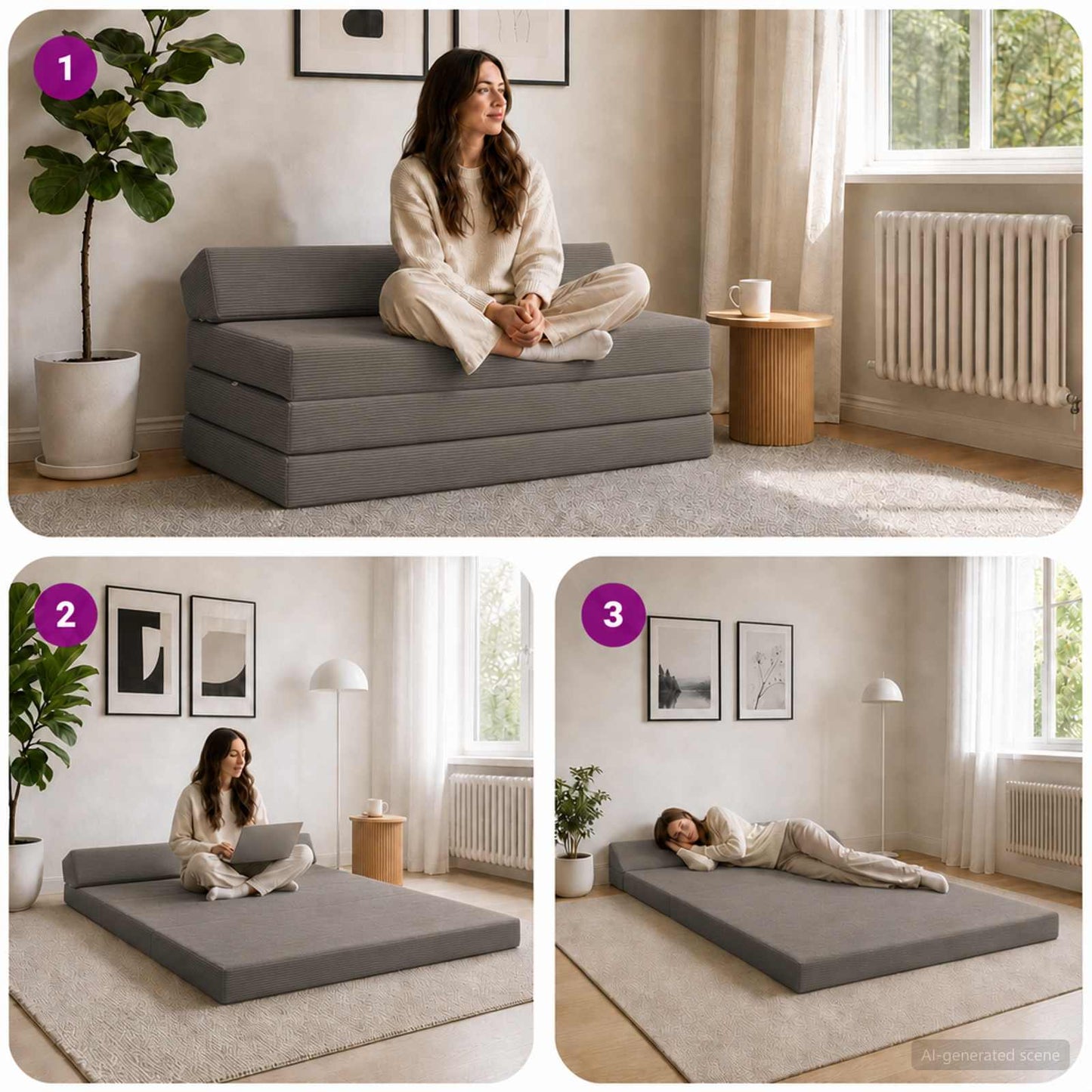 Klappsofa Bett Hellgrau 120 x 60 x 49 cm Stoff