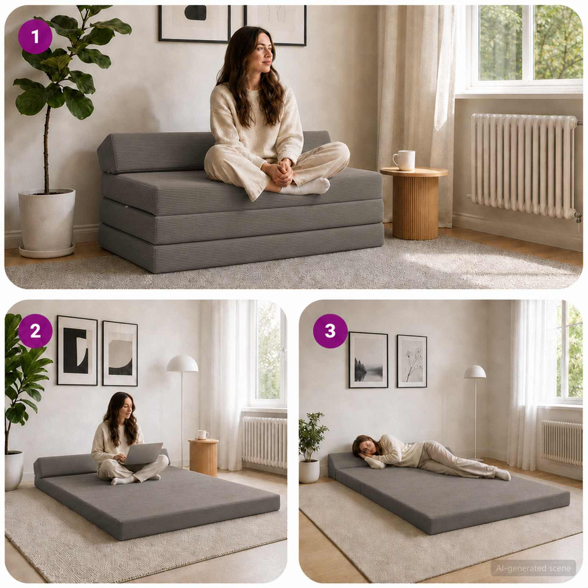 Klappsofa Bett Hellgrau 120 x 60 x 49 cm Stoff
