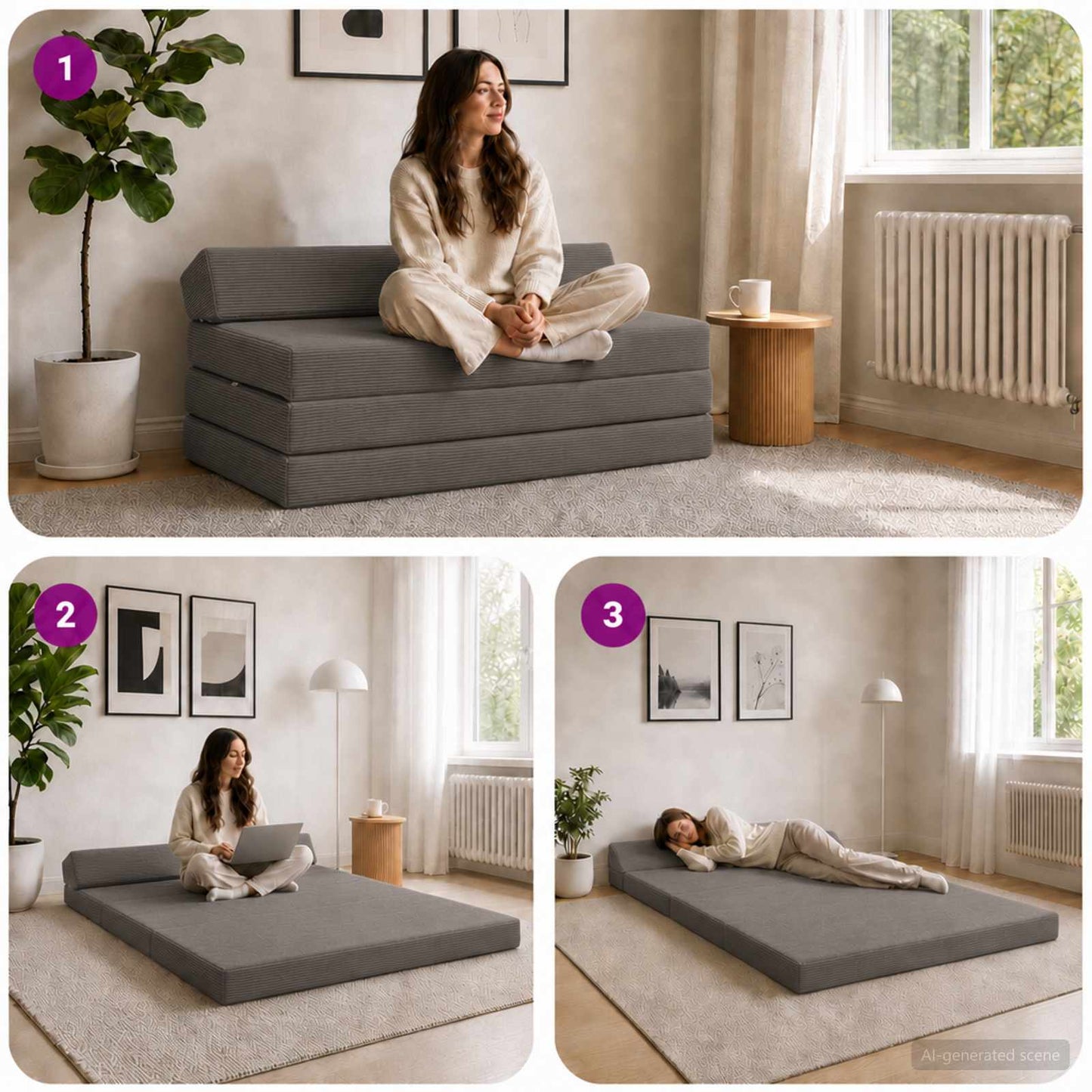 Klappsofa Bett Dunkelgrau 120 x 60 x 49 cm Stoff