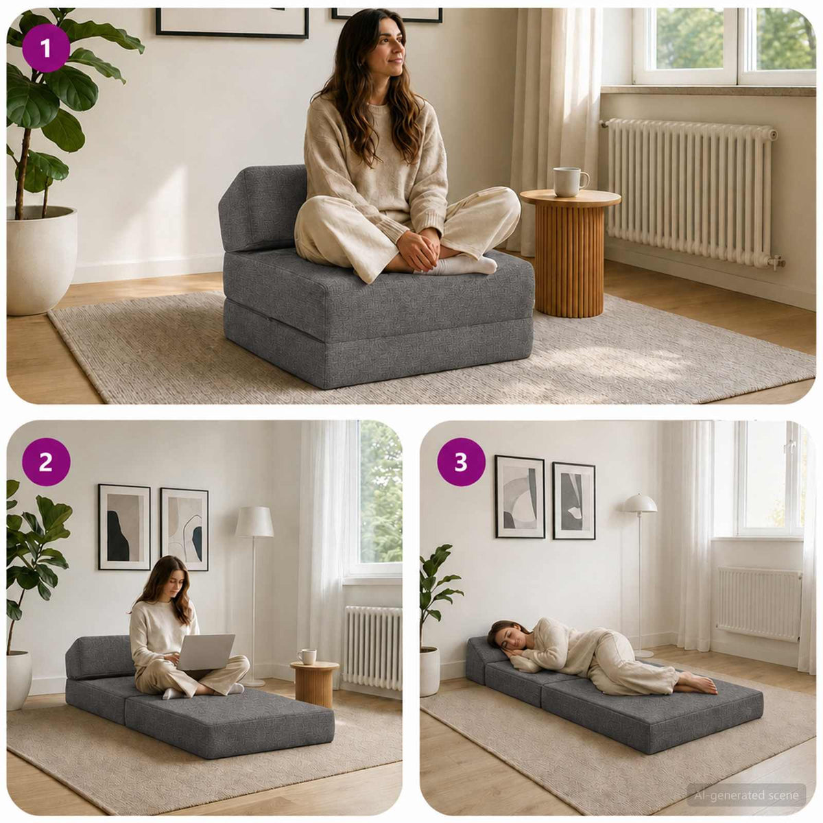 Klappsofa Bett Hellgrau 60 x 70 x 41 cm Stoff