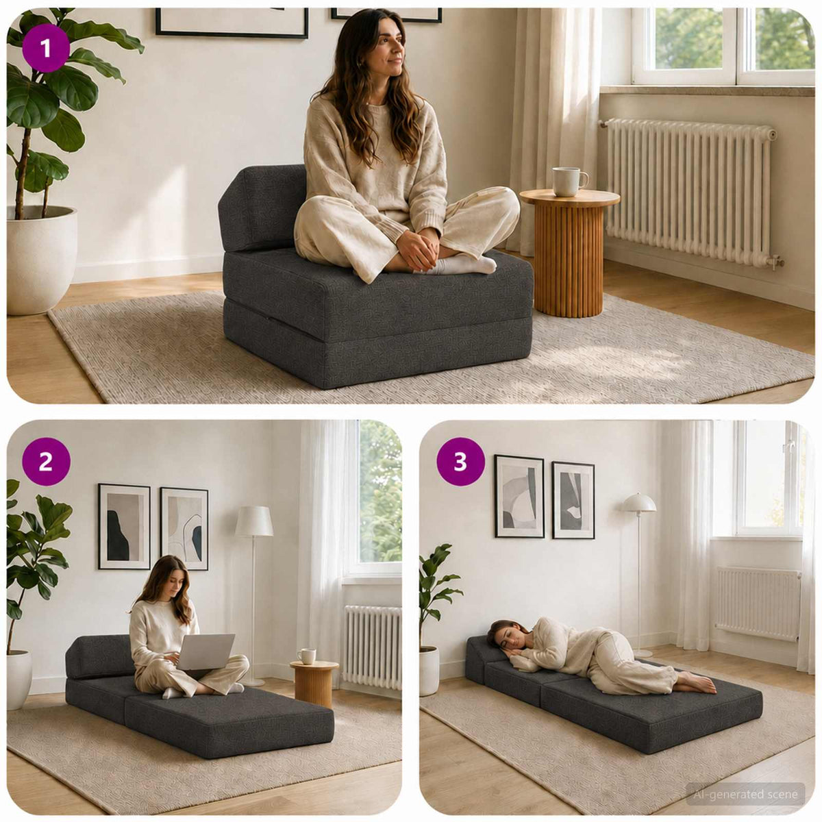 Klappsofa Bett Dunkelgrau 60 x 70 x 41 cm Stoff