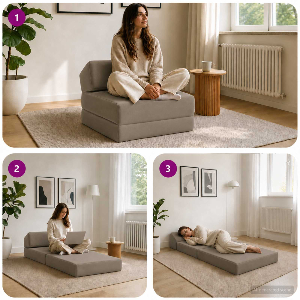 Klappsofa Bett Hellgrau 60 x 70 x 41 cm Stoff