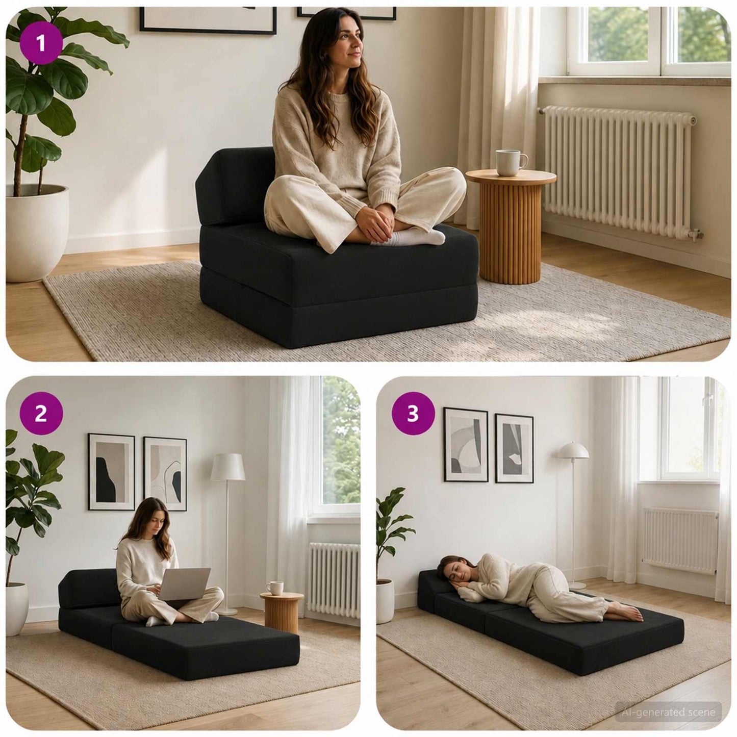 Klappsofa Bett Schwarz 60 x 70 x 41 cm Stoff