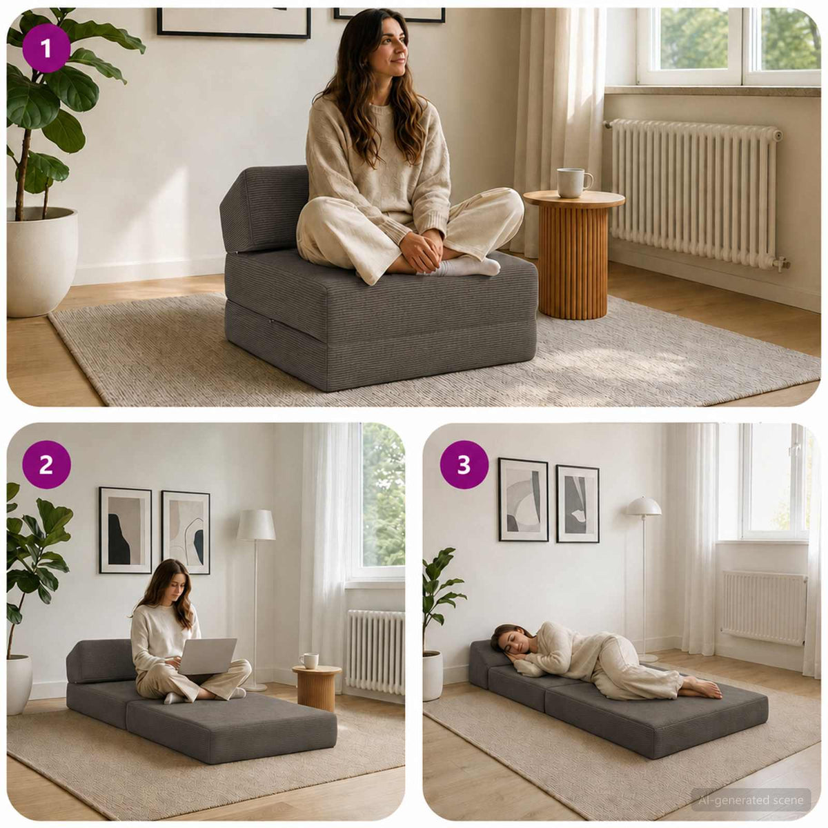 Klappsofa Bett Dunkelgrau 60 x 70 x 41 cm Stoff