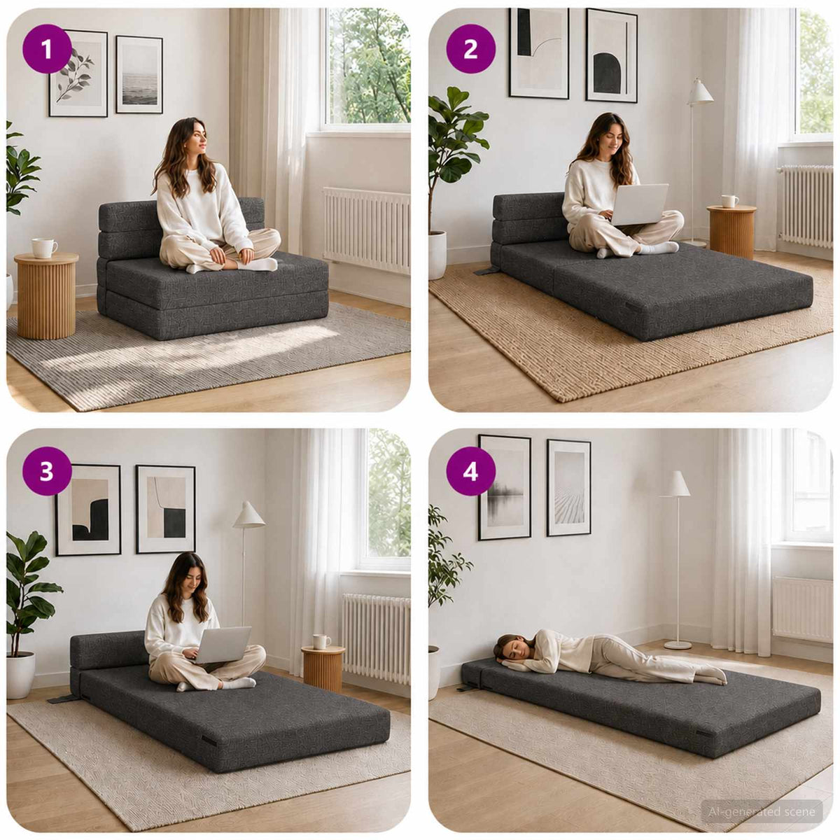Klappsofa Bett Dunkelgrau 70 x 72 x 60 cm Stoff
