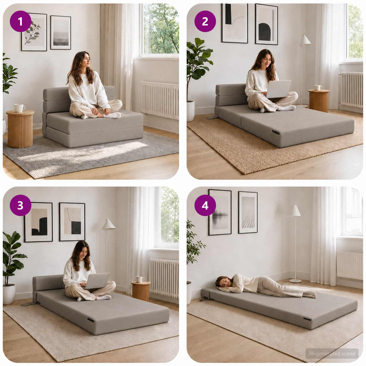 Klappsofa Bett Hellgrau 70 x 72 x 60 cm Stoff