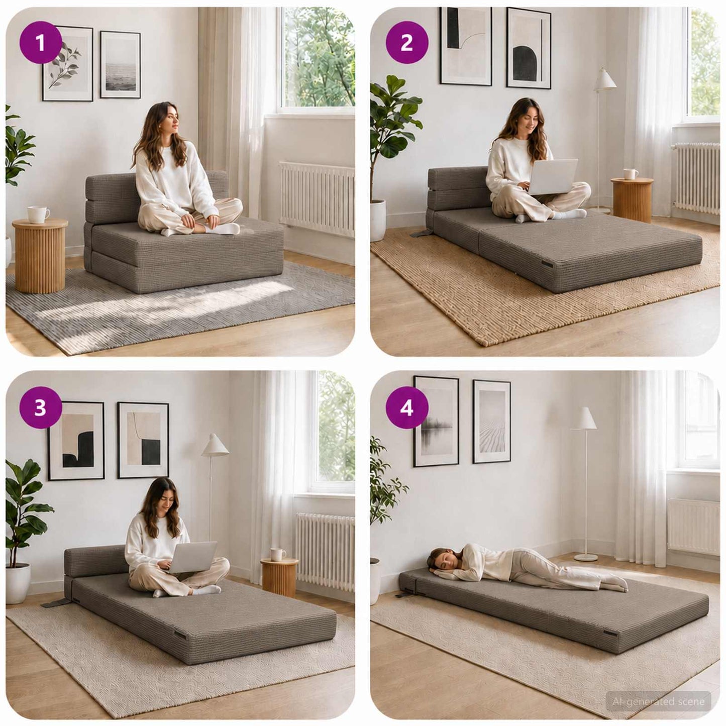 Klappsofa Bett Hellgrau 70 x 72 x 60 cm Stoff