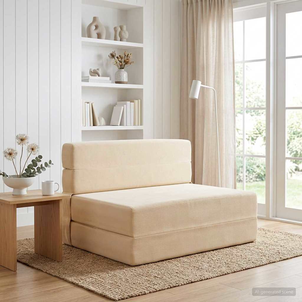 Klappsofa Bett Creme 70 x 72 x 60 cm Stoff
