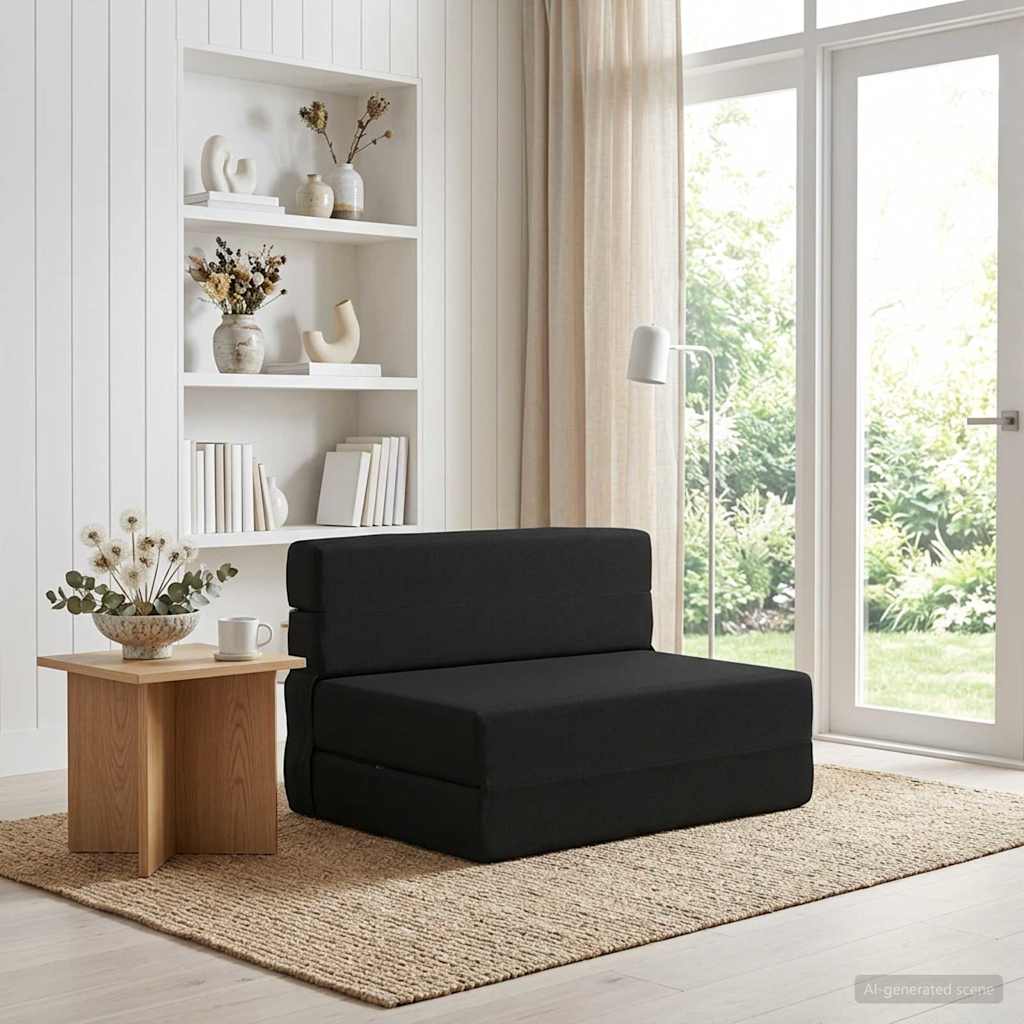 Klappsofa Bett Schwarz 100 x 80 x 60 cm Stoff