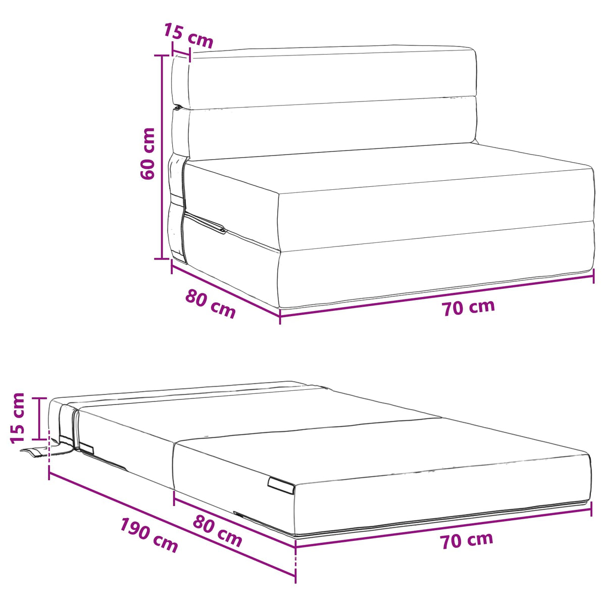 Klappsofa Bett Dunkelgrau 70 x 80 x 60 cm Stoff