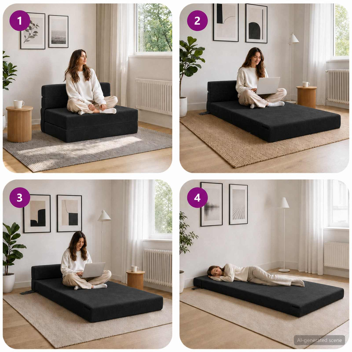 Klappsofa Bett Schwarz 70 x 80 x 60 cm Stoff